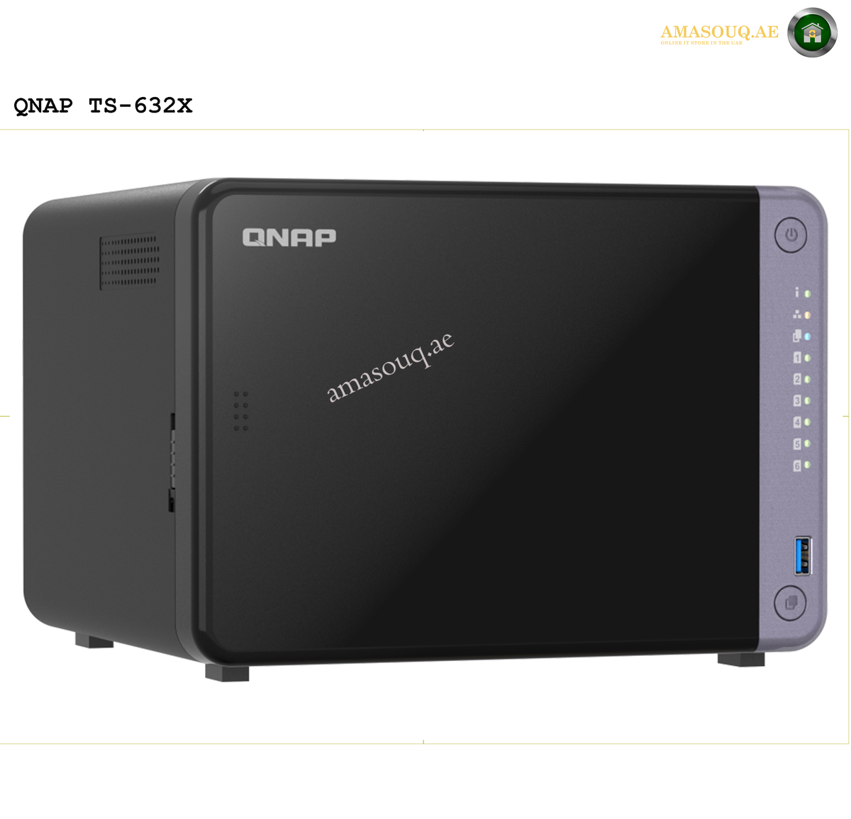 QNAP TS-632X-4G Front View NAS | TS-632X-4G. QNAP TS-632X network storage device on a white background