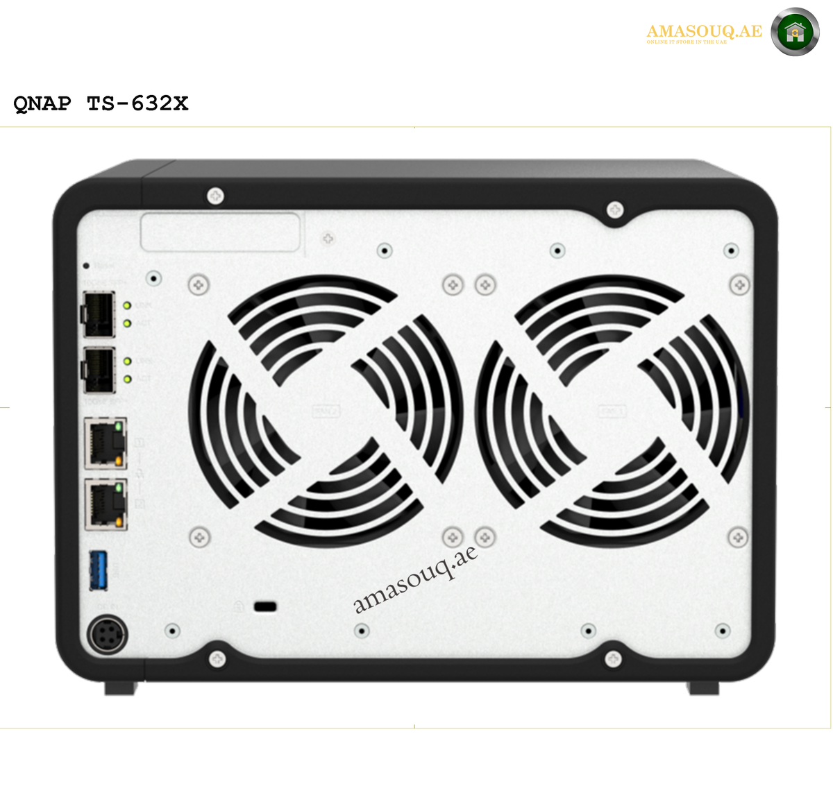 QNAP TS-632X-4G Rear View NAS | TS-632X-4G. QNAP TS-632X network device with cooling fans on a white background