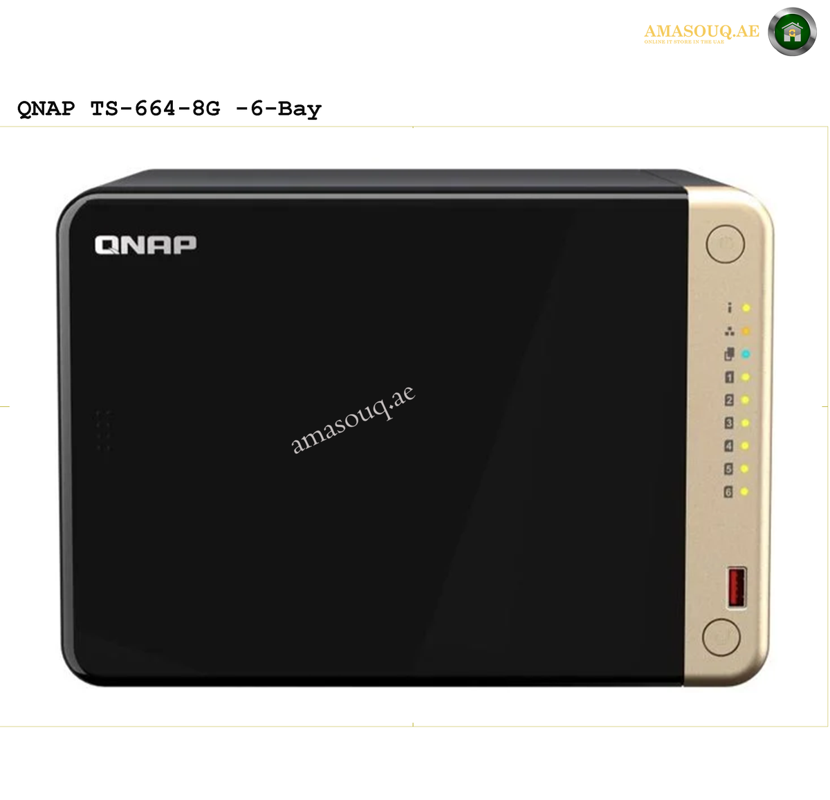 QNAP TS-664-8G 6-Bay Desktop NAS | TS-664-8G. QNAP TS-664-8G NAS device with 'amasouq.ae' branding on a white background