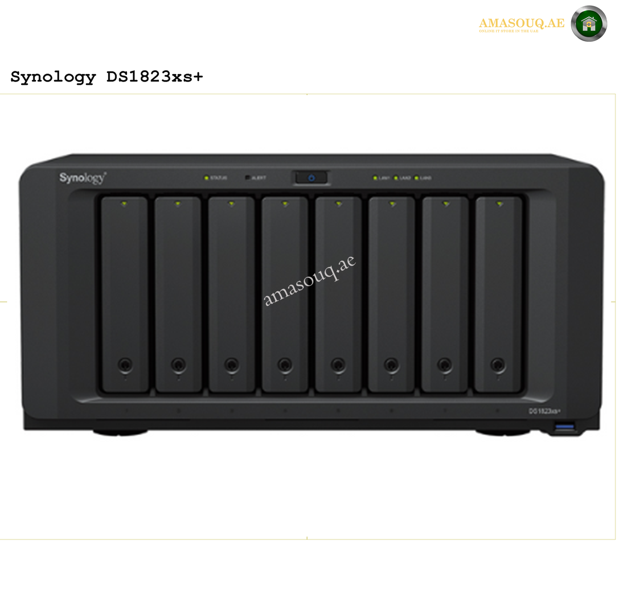 Synology DiskStation DS1823xs+ 8-Bay NAS AMD Ryzen V1780B 8GB 10GbE 2 NVMe | DS1823xs+. Synology DS1823xs+ NAS device on a white background