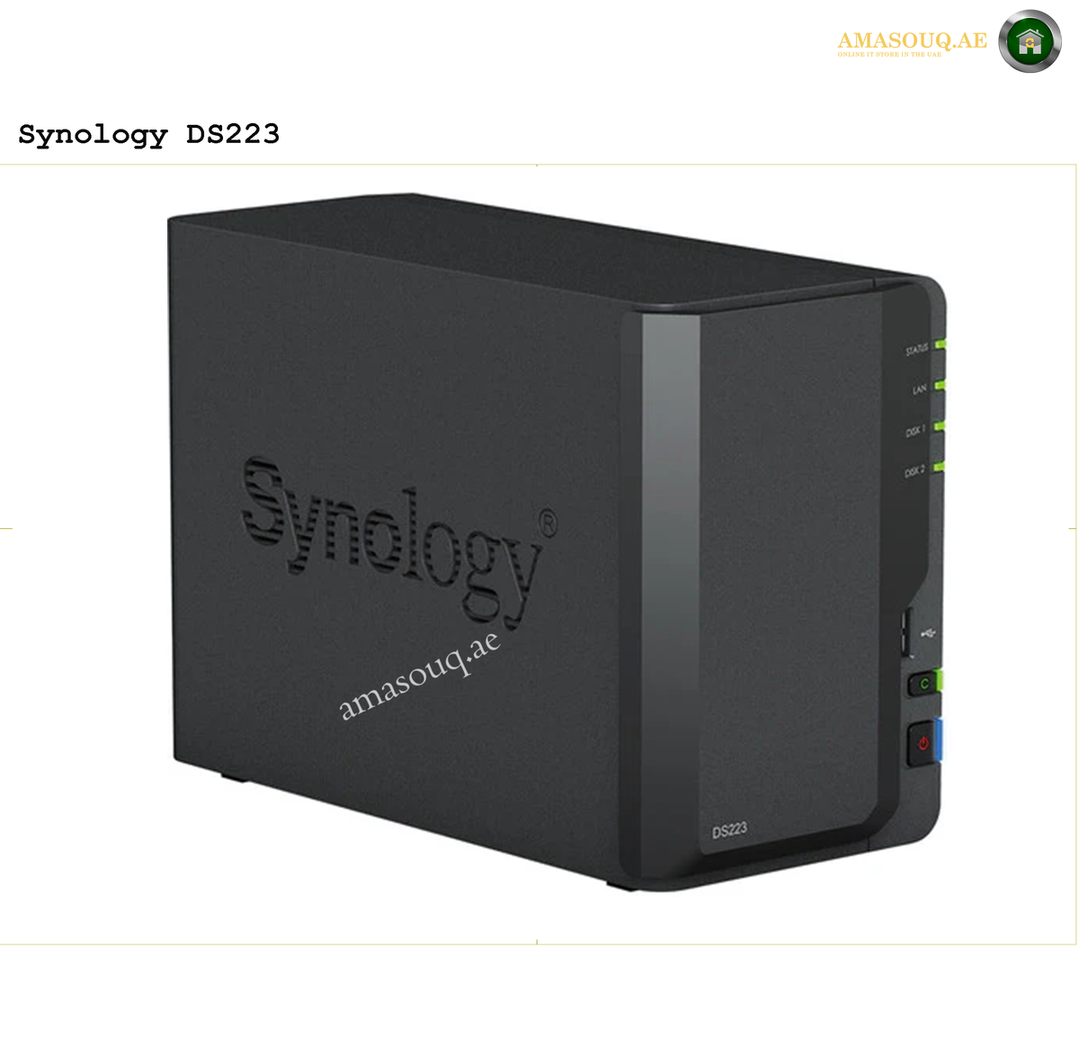 Synology DiskStation DS223 2-Bay NAS with Realtek RTD1619B Quad-Core 1.7GHz and 2GB RAM | DS223.Synology DS223 NAS device on a white background