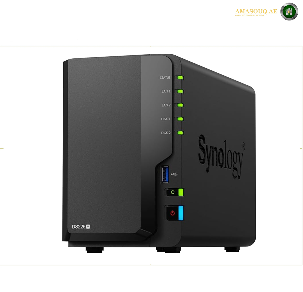 Synology DiskStation DS225+ 2-Bay NAS Intel Celeron J4125 2GB 2.5GbE LAN | DS225+. Synology NAS device on a white background