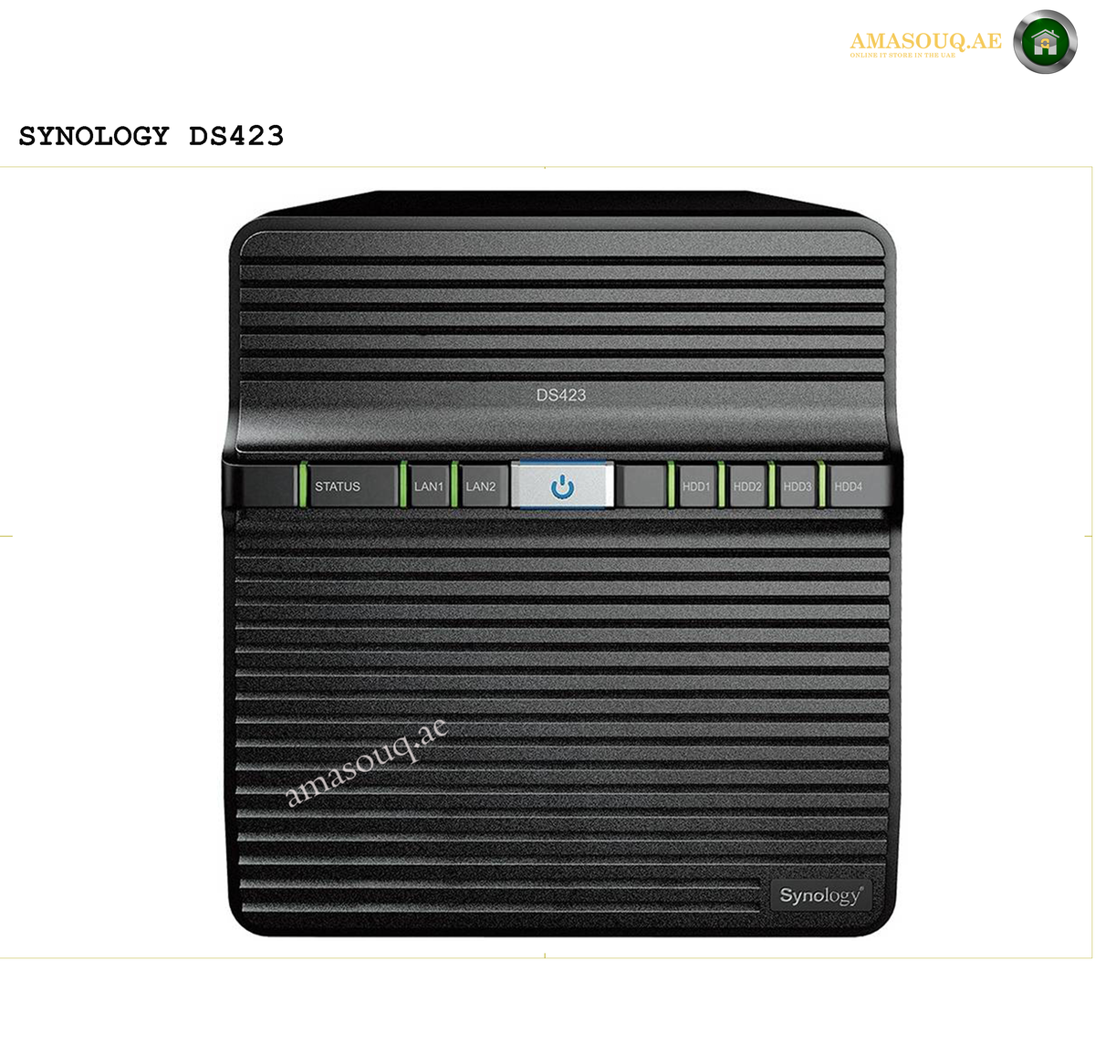 Synology DiskStation DS423 4-Bay NAS Realtek RTD1619B 2GB RAM | DS423. Synology DS423 NAS device on a white background
