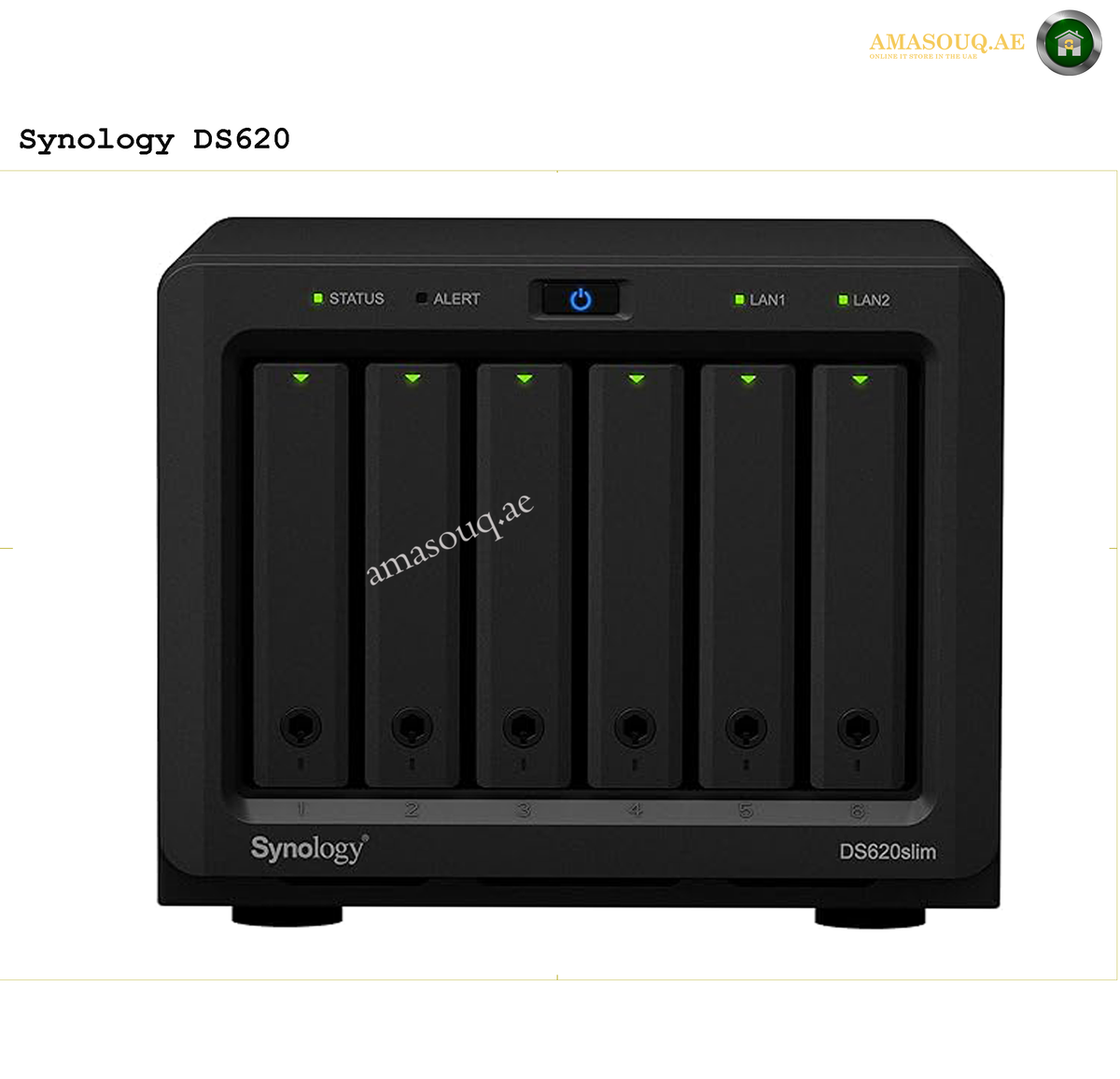 Synology DiskStation DS620slim 6-Bay NAS Intel Celeron J3355 2GB | DS620slim.Synology DS620 NAS device on a white background