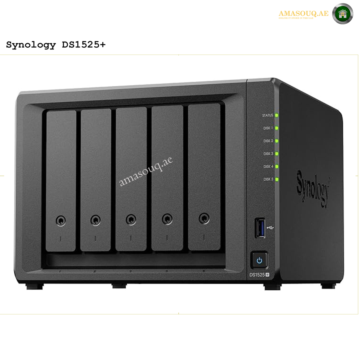 Synology DS1525+ 5-Bay NAS with Five Drive Bays for Scalable Storage | DS1525+. Synology DS1525+ storage device on a white background