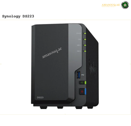 Synology DiskStation DS223 2-Bay NAS Front View | DS223.
Synology DS223 network storage device on a white background