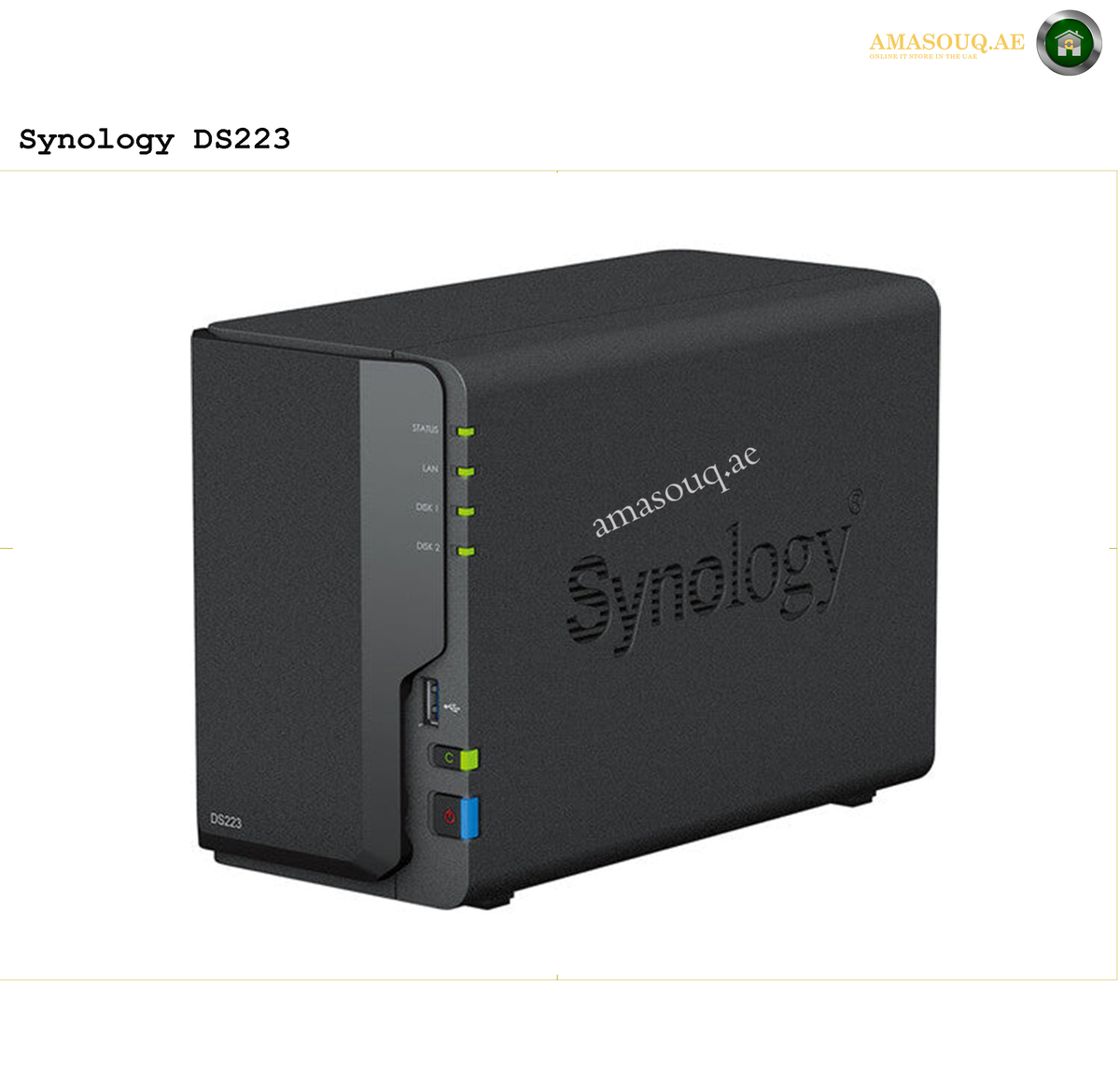 Synology DS223 network storage device on a white background