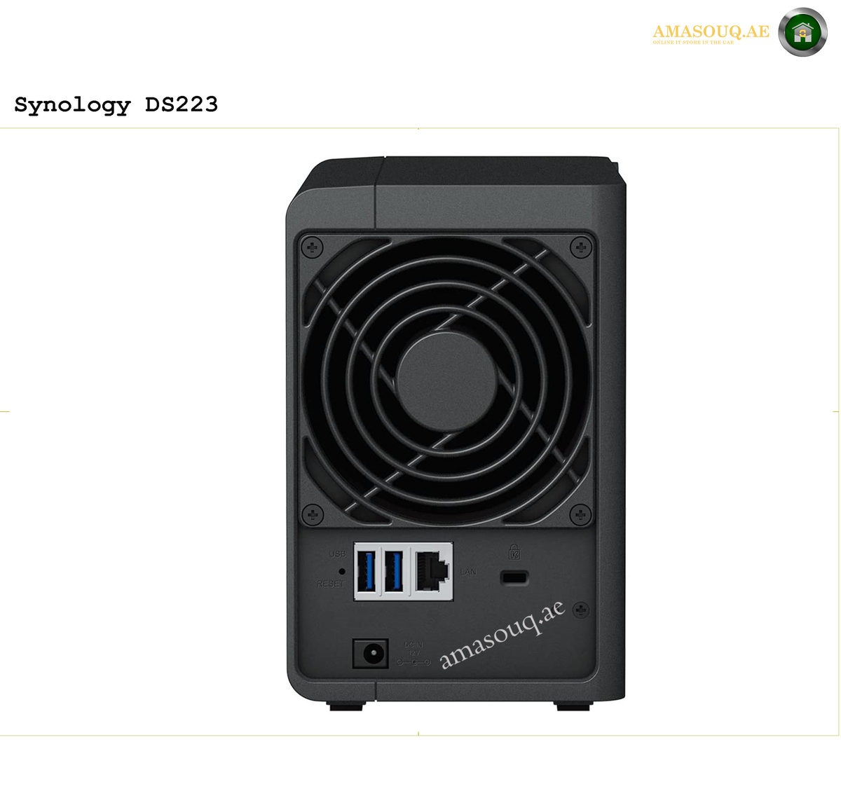 Synology DiskStation DS223 2-Bay Network Attached Storage | DS223. Synology DS223 NAS device with a fan on a white background