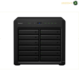 Synology DiskStation DS2422+ 12-Bay NAS Front View | DS2422+. Black Synology NAS device on a white background
