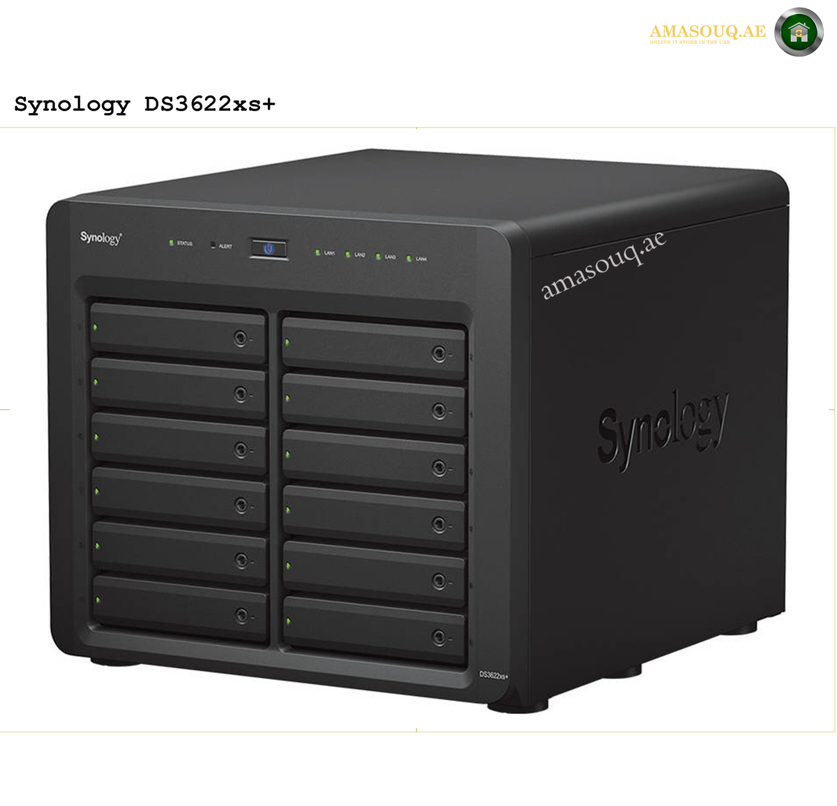 Synology DS3622xs+ Intel Xeon D-1531 NAS | DS3622xs+. Black Synology DS3622xs+ storage device on a white background