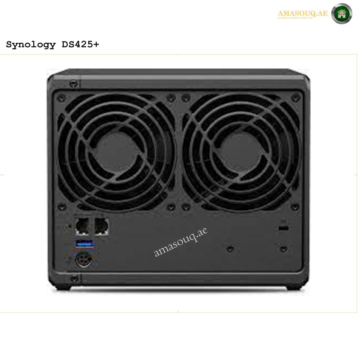Synology DS425+ 4-Bay NAS with 2 M.2 NVMe Slots | DS425+. Synology DS425+ NAS device with fans on a white background