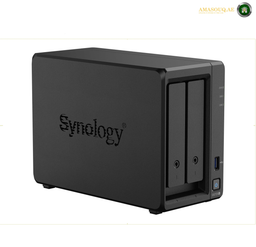 Synology DiskStation DS725+ 2-Bay Desktop NAS Front View | DS725+.Black Synology NAS device on a white background