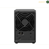 Synology DS725+ 2-Bay NAS with 2 M.2 NVMe Slots and 2.5GbE LAN | DS725+. Back view of a black electronic device with a fan on a white background