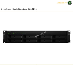 Synology RackStation RS1221+ 8-Bay 2U Rackmount NAS AMD Ryzen V1500B 4GB | RS1221+. Synology RackStation RS1221+ on a white background with 'AMASOUQ.AE' branding.