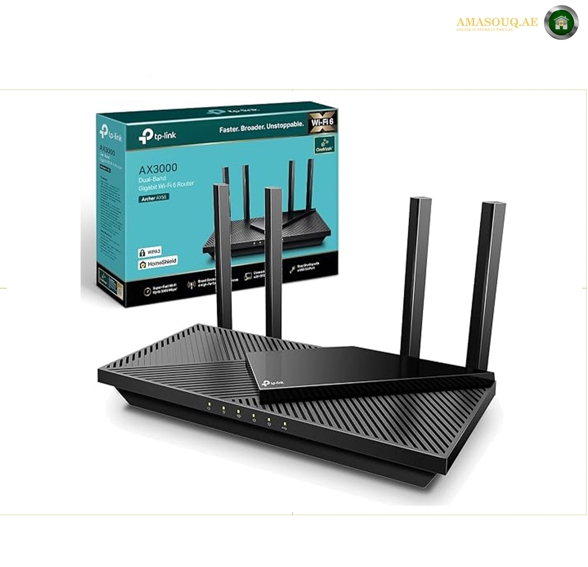 TP-Link Archer AX55 Black AX3000 Wi-Fi 6 Router Front View