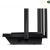 TP-Link Archer AX72 Black AX5400 Wi-Fi 6 Router Front View. A black multi-antenna wireless router shown from a side angle on a plain white background, featuring a USB port on the front.