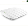 TP-Link EAP223 dual-band Wi-Fi 5 access point with AC1350 wireless speeds. HP computer monitor rear view showing the matte black back panel with the HP logo and a silver stand on a white background.