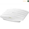 TP-Link EAP225 AC1350 dual-band wireless ceiling mount access point front view. A white TP-Link wireless access point with a ribbed top surface and a small green indicator light, shown on a plain white background.
