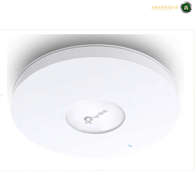 TP-Link EAP610 dual-band wireless access point with 574 Mbps 2.4 GHz and 1201 Mbps 5 GHz speeds. A white round T-Link wireless access point ceiling mount kit shown against a white background with a subtle drop shadow.