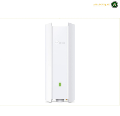 
TP-Link EAP610-Outdoor AX1800 Wi-Fi 6 indoor outdoor access point front view.A white TP-Link wireless access point with a small green indicator light, shown against a plain white background.