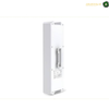 TP-Link EAP650-Outdoor weather-resistant access point for outdoor wireless networking.
A white rectangular electronic device with a central vertical handle or latch, shown on a plain white background. Small printed labels are visible near the bottom, and a small logo watermark appears in the top-right corner.