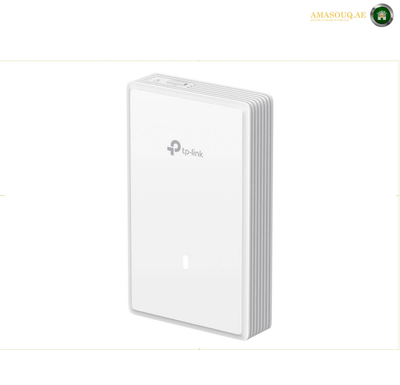 
TP-Link EAP725-Wall BE3600 Wi-Fi 7 wall plate access point front view. White round electronic device with a removable top cover, shown from the back with ventilation slots, a circular port, and an RJ45 Ethernet port on a white background.