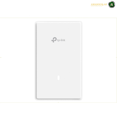 
TP-Link EAP725-Wall dual-band Wi-Fi 7 access point with 3570 Mbps theoretical combined speed. A white TP-Link wireless access point with a sleek rectangular design, featuring the TP-Link logo and a small indicator light on the front, set against a clean white background.