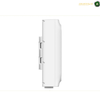 TP-Link EAP772-Outdoor Wi-Fi 7 access point with 6 GHz connectivity and 320 MHz channel bandwidth. A white plastic wall-mount bracket or fixture shown in side profile on a plain white background, with a small logo watermark in the top right corner.