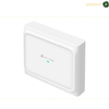 
TP-Link EAP772-Outdoor BE9300 tri-band Wi-Fi 7 outdoor access point front view. A white TP-Link wireless access point shown at a three-quarter angle on a plain white background, with a small green indicator light near the bottom.