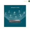 TP-Link Omada OC300 USB 3.0 backup port | OC300, A software box device shown on a dark teal promotional graphic with icons and text describing features such as bed steering, robotic schedule, batch upgrade, load balance, mesh technology, and rate limit. The image includes a small logo in the top right corner.