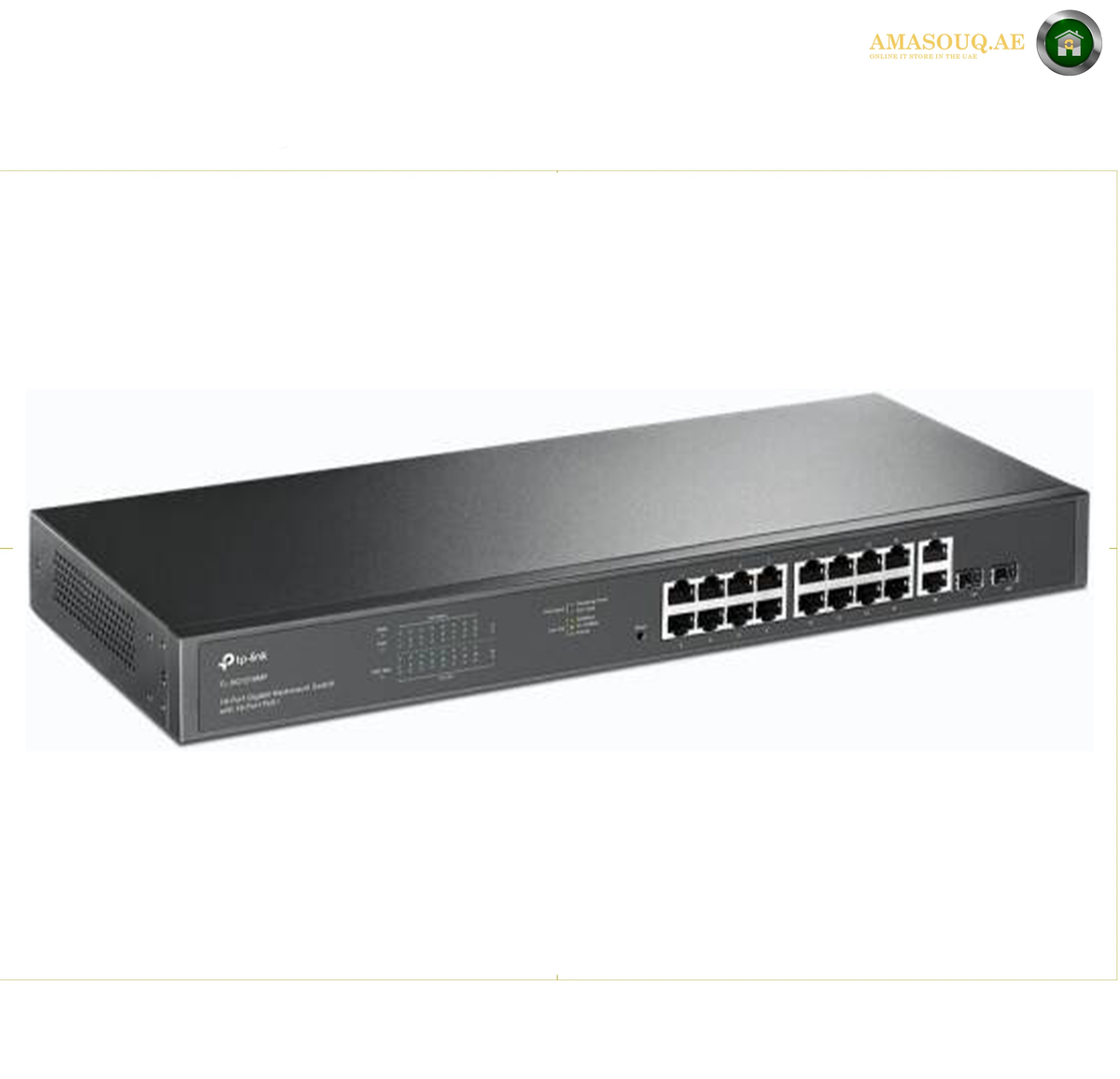 TP-Link TL-SG1218MP | 16 Gigabit PoE+ Ethernet Ports. A black Cisco Catalyst 2960-X 24-port switch shown from a three-quarters angle on a white background.