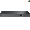 TP-Link TL-SG1218MP | 2 Combo Gigabit SFP Slots. A black rectangular electronic device with a power supply connector on the front, shown against a white background with a small logo in the top right corner.