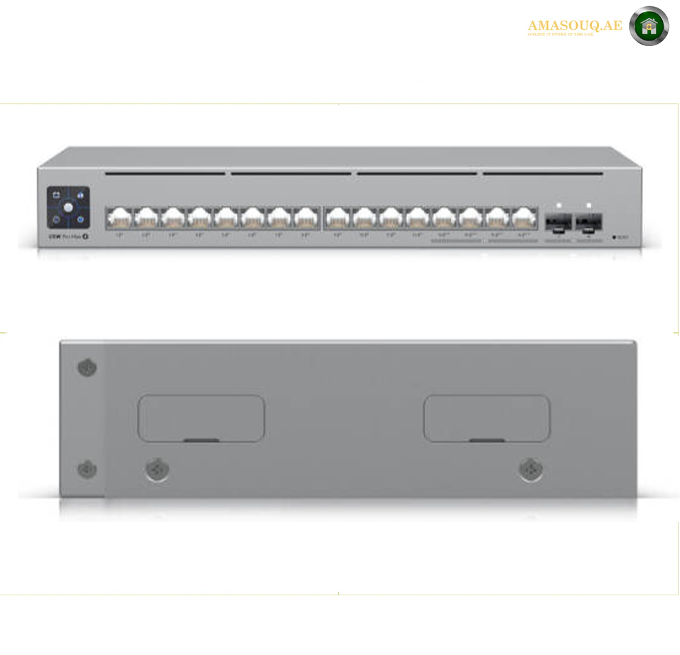 Ubiquiti Switch Pro Max 16 PoE Switch, 84 Gbps Switching Capacity, 64.496 Mpps Forwarding Rate, 1.3" Touch Display, 180W Total PoE Available, Ethernet In-Band, Gray | USW-Pro-Max-16-PoE