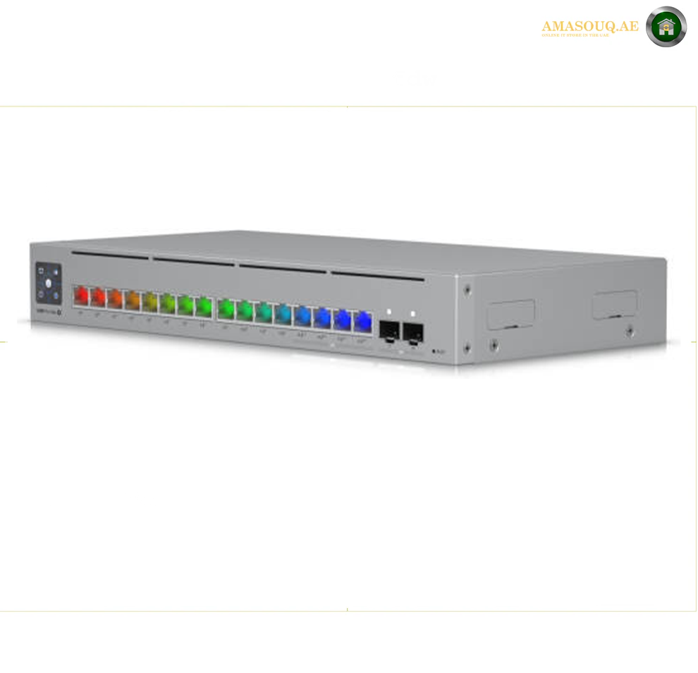 Ubiquiti Switch Pro Max 16 PoE Switch, 84 Gbps Switching Capacity, 64.496 Mpps Forwarding Rate, 1.3" Touch Display, 180W Total PoE Available, Ethernet In-Band, Gray | USW-Pro-Max-16-PoE