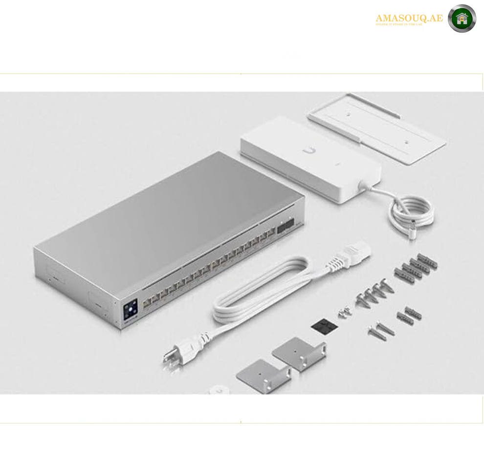 Ubiquiti Switch Pro Max 16 PoE Switch, 84 Gbps Switching Capacity, 64.496 Mpps Forwarding Rate, 1.3" Touch Display, 180W Total PoE Available, Ethernet In-Band, Gray | USW-Pro-Max-16-PoE