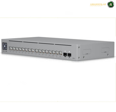 Ubiquiti Switch Pro Max 16 PoE Switch, 84 Gbps Switching Capacity, 64.496 Mpps Forwarding Rate, 1.3" Touch Display, 180W Total PoE Available, Ethernet In-Band, Gray | USW-Pro-Max-16-PoE